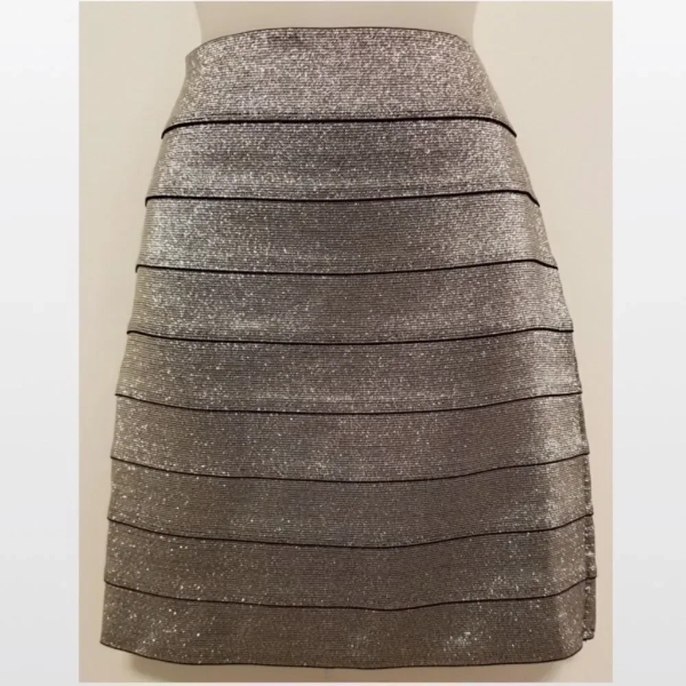 New Mini Pencil Skirt Silver Metallic Small